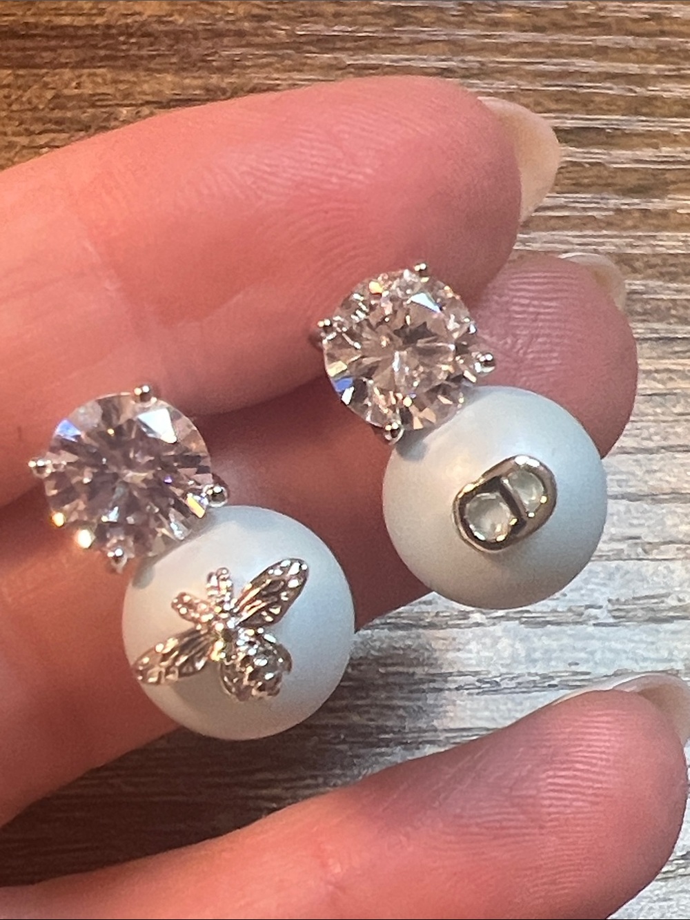 Classic Pearl Soft Blue Drop Earrings with Clear Crystal Stud